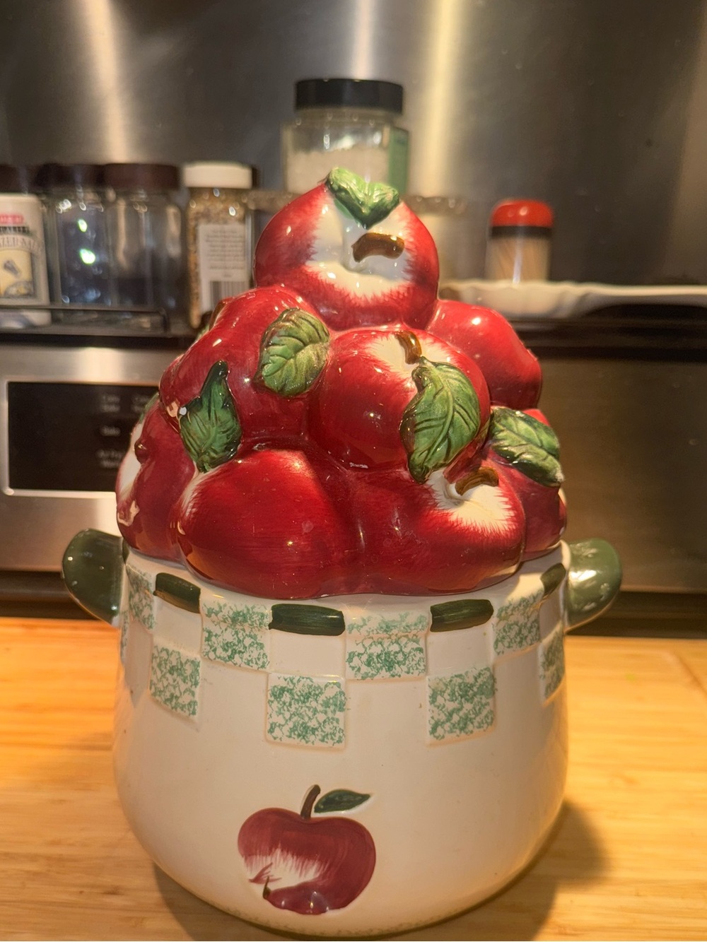 Ceramic Apple Cookie Jar - Red Apple Design